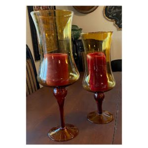 Amber Glass Hurricane Candle Holders Rental