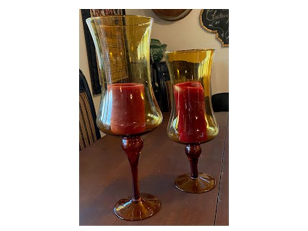 Amber Glass Hurricane Candle Holders Rental