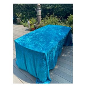 Rectangle Crushed Velvet Teal Blue Table Cloth Rental