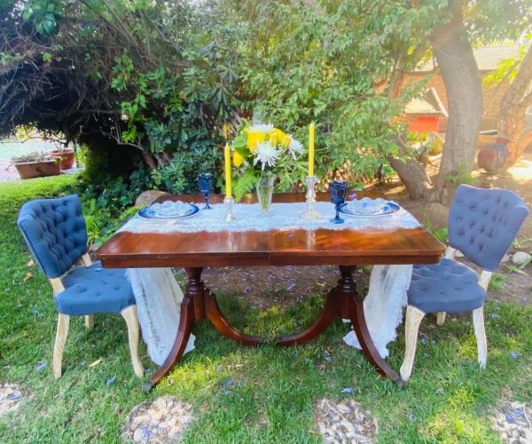 Modern Blues Dining Table Setting Rental