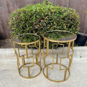 Antique Gold Round Side Table with Mirror Tops Rental