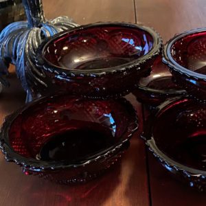 red antique salad bowls for rent