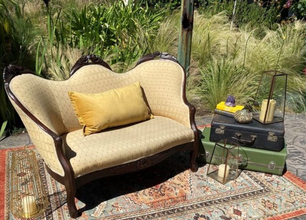 Antique Yellow Patterned Loveseat Rental
