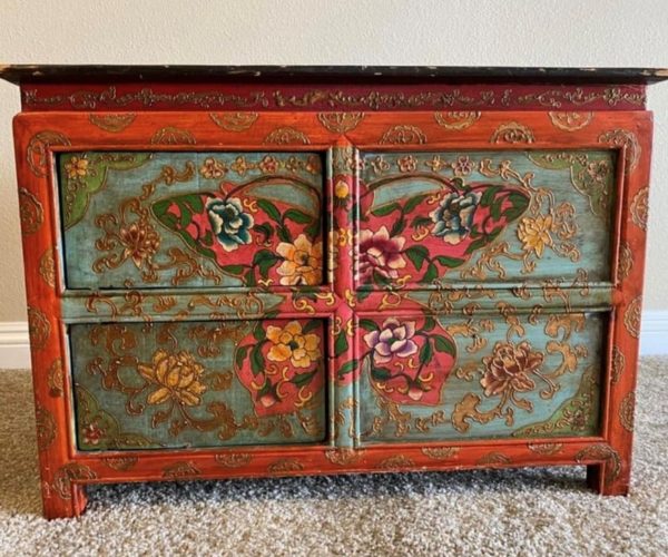 Hand Painted Side Table Tansu Trunk Rental