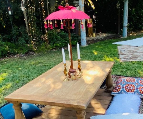 Long Wooden Bohemian Coffee Table for Rent